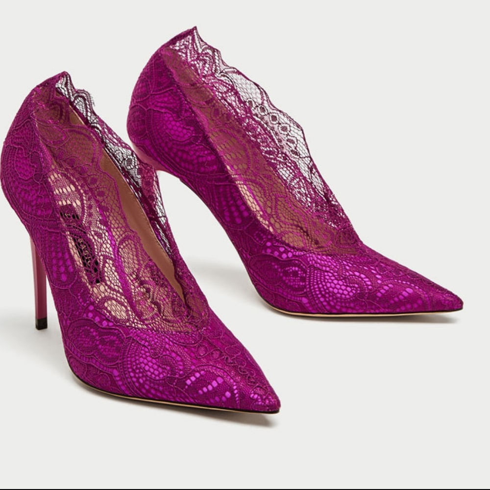 NEW! ZARA PLUM HIGH HEEL LACE COURT SHOES, SZ 8.0